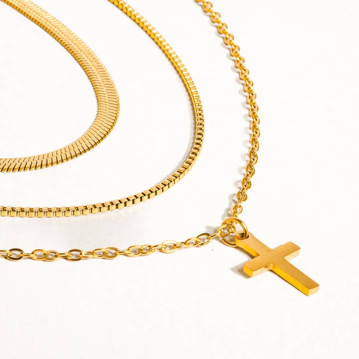 Georgine 18K Gold Non-Tarnish Layered Cross Necklace   for wholesale on Faire