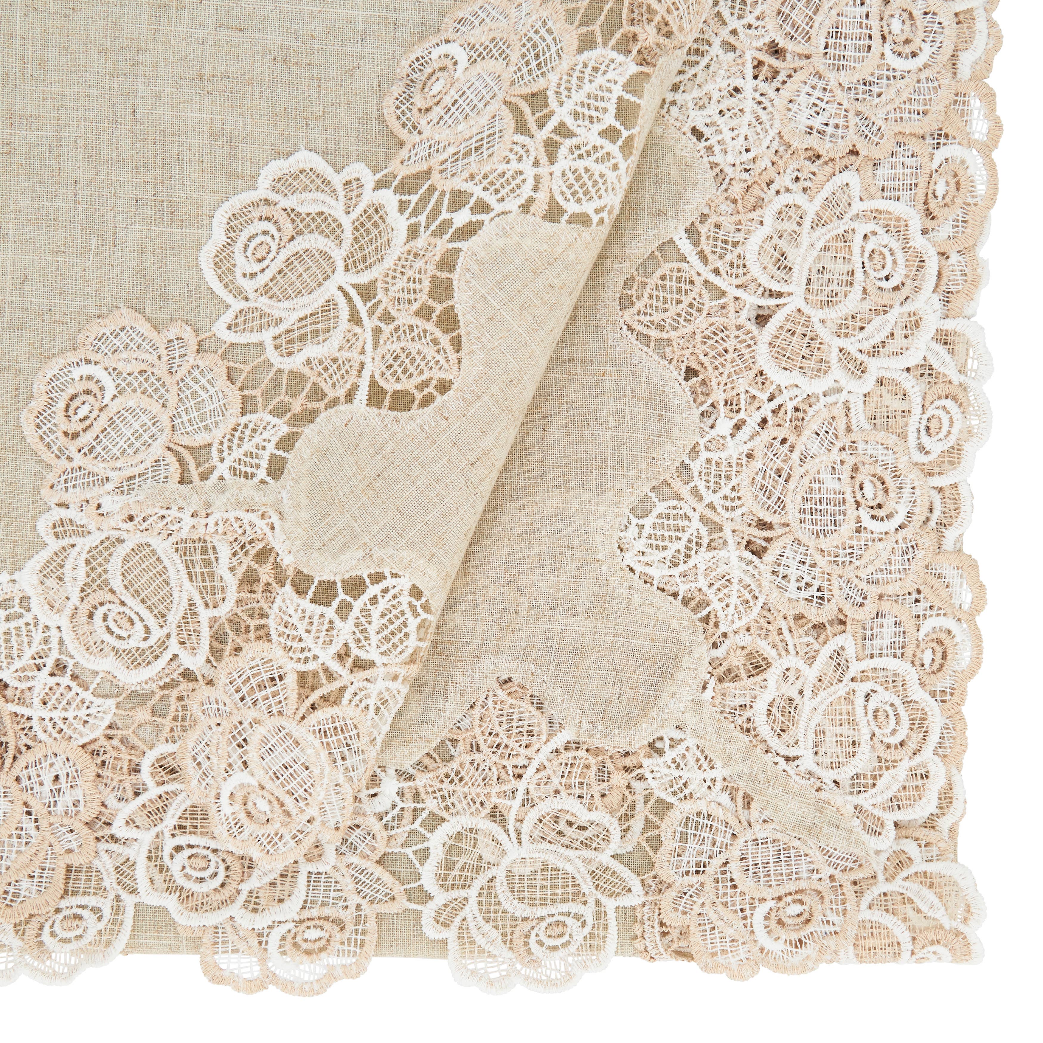 Natural Lace Rose Border Tablecloth for wholesale on Faire2