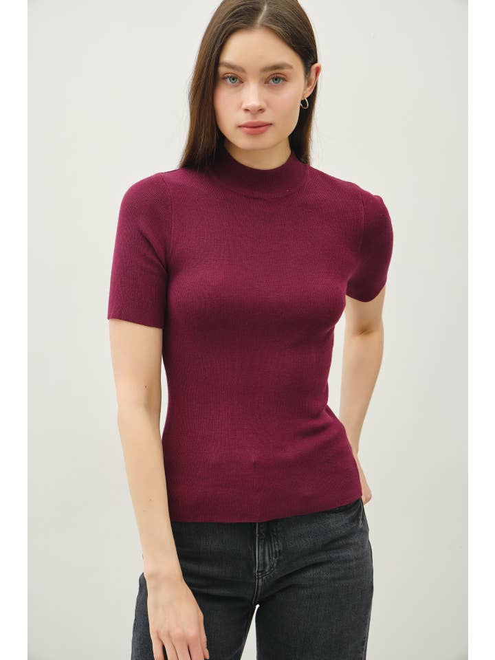 Be Cool - Wholesale Knit Top - Women's - NEW COLOR-RIBBED SHORT SLEEVE MOCK NECK SWEATER18