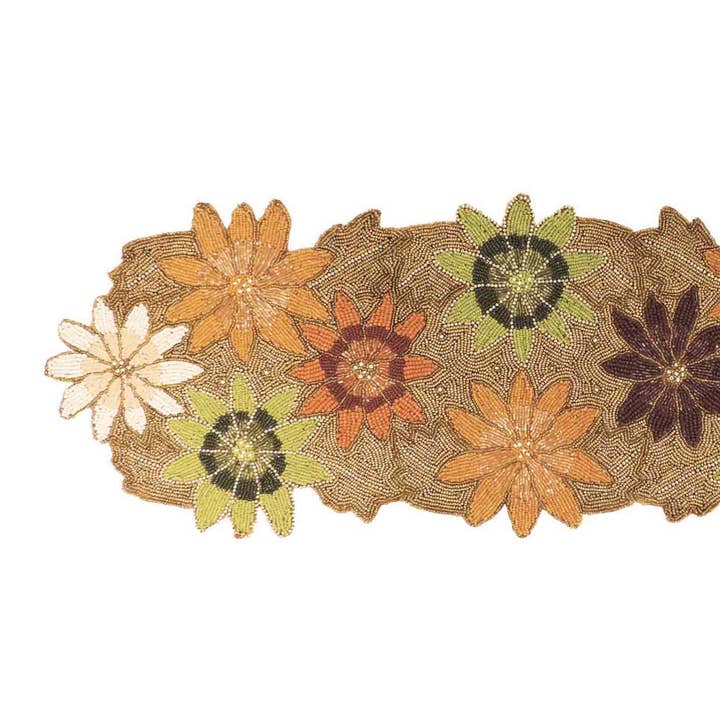 Autumnal Bead Embroidered Table Runner in Multi for wholesale by Trunkin'