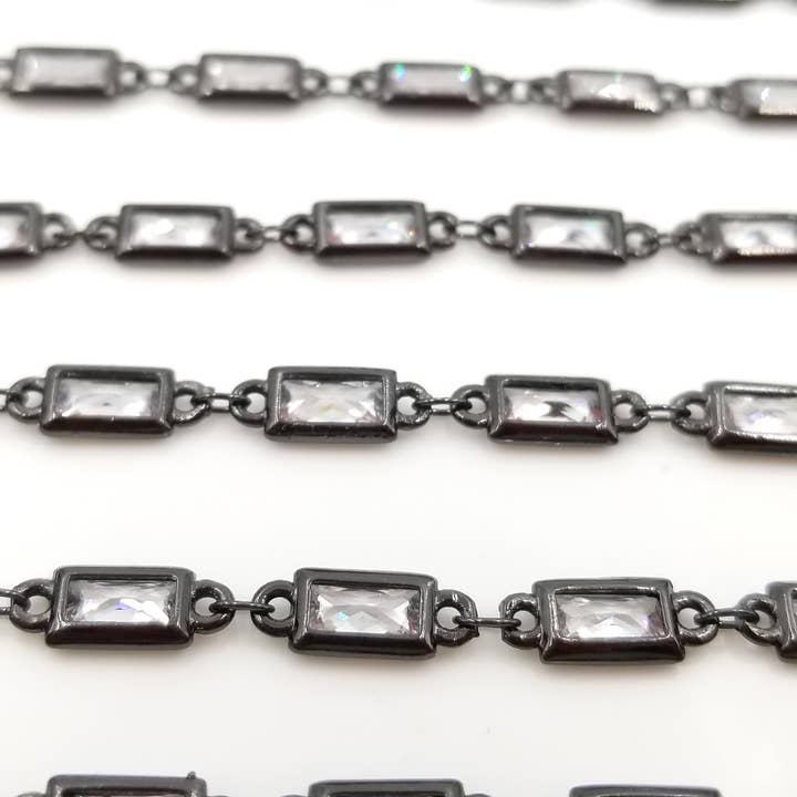 findings4uGem - Wholesale Link & Chain Necklace - CZ Rectangle Diamond Micro Pave Link Chain By Yard, CH0094