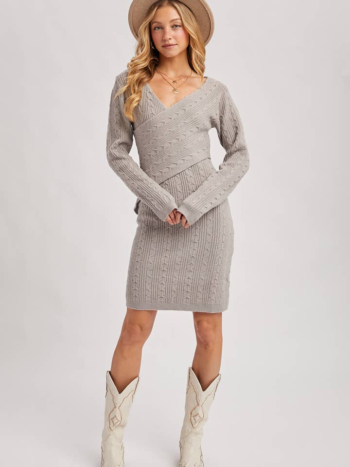 Bluivy - Wholesale Dress - Women's - V-NECK CABLE KNIT SWEATER WRAP DRESS18