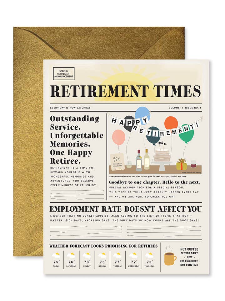 Biglietto di auguri Retirement Times per la vendita all'ingrosso da parte di Ginger P. Designs