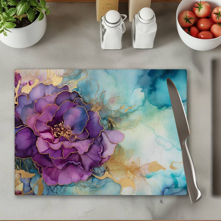 Tempered Glass Cutting Board: Alcohol Ink Charcuterie Tray for wholesale by Fernville Creations