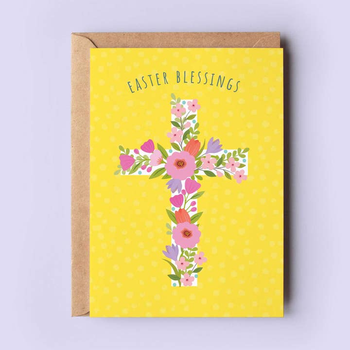 Easter Blessing Religious Floral Cross Easter Card for wholesale by Klara Hawkins
