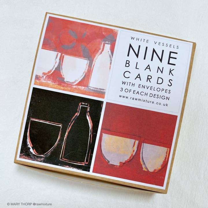 Box of 9 small note cards WHITE VESSELS COLLECTION for wholesale by Raw Mixture