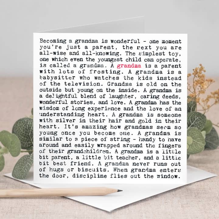 Grandma Quotes Card For Grandmothers for wholesale by Coulson Macleod (U.S. Duties Paid)