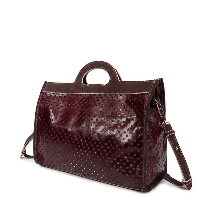 kate lee - Vendita all'ingrosso Borsa con manico - Donna - Borsa a mano in pelle traforata Gae bordeaux1