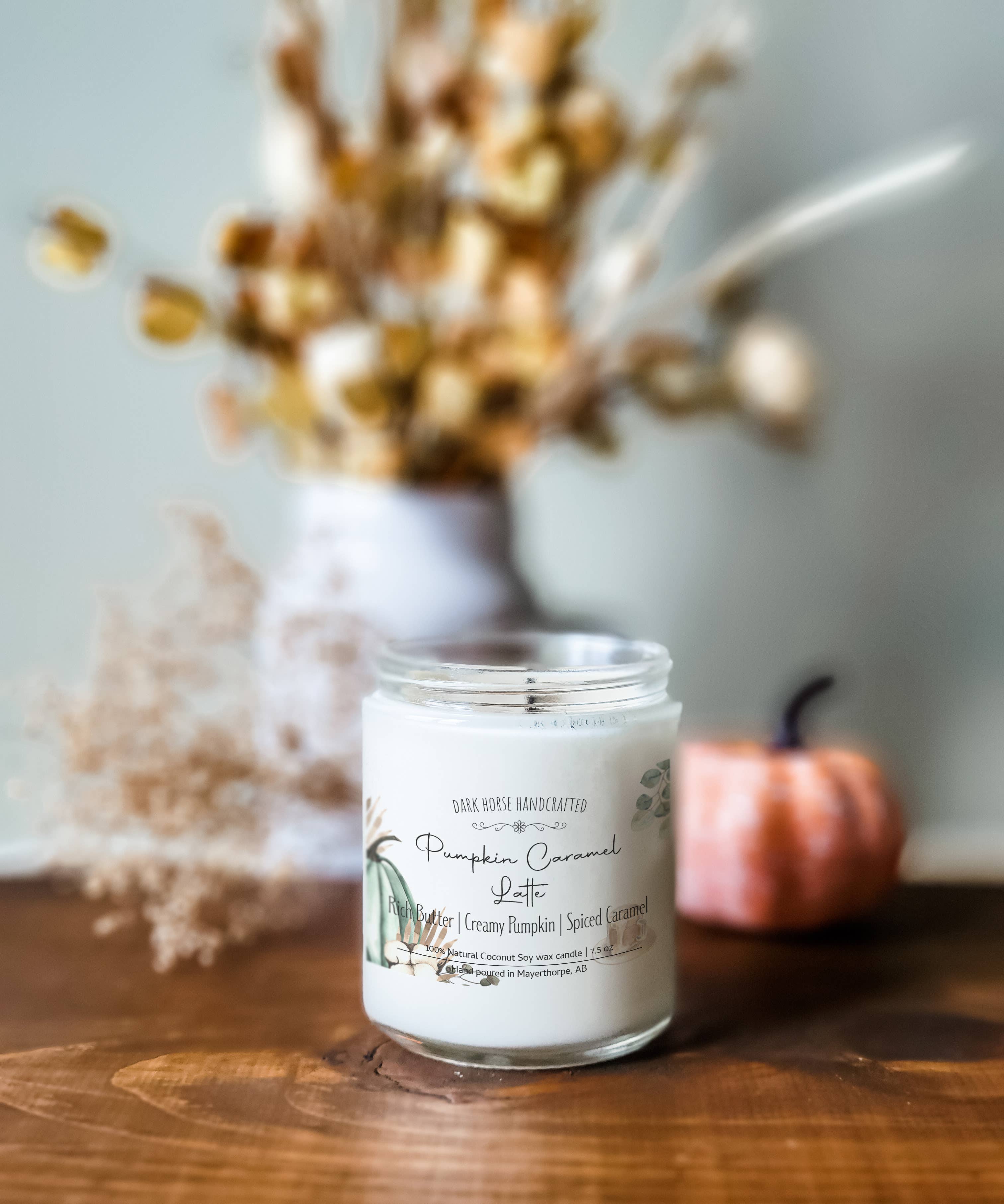 Dark Horse Handcrafted - Wholesale Jar/Filled Candle - Pumpkin Caramel Latte Candle - Autumn Decor | Wood Wick1