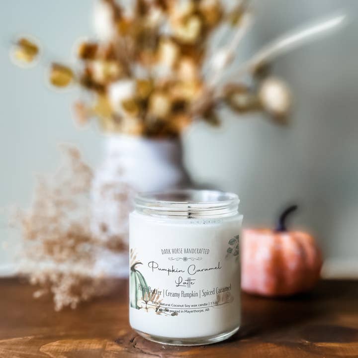 Dark Horse Handcrafted - Wholesale Jar/Filled Candle - Pumpkin Caramel Latte Candle - Autumn Decor | Wood Wick1