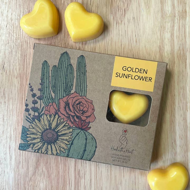 Golden Sunflower Hand Poured Soy Wax Melts for wholesale by Hand with a Heart