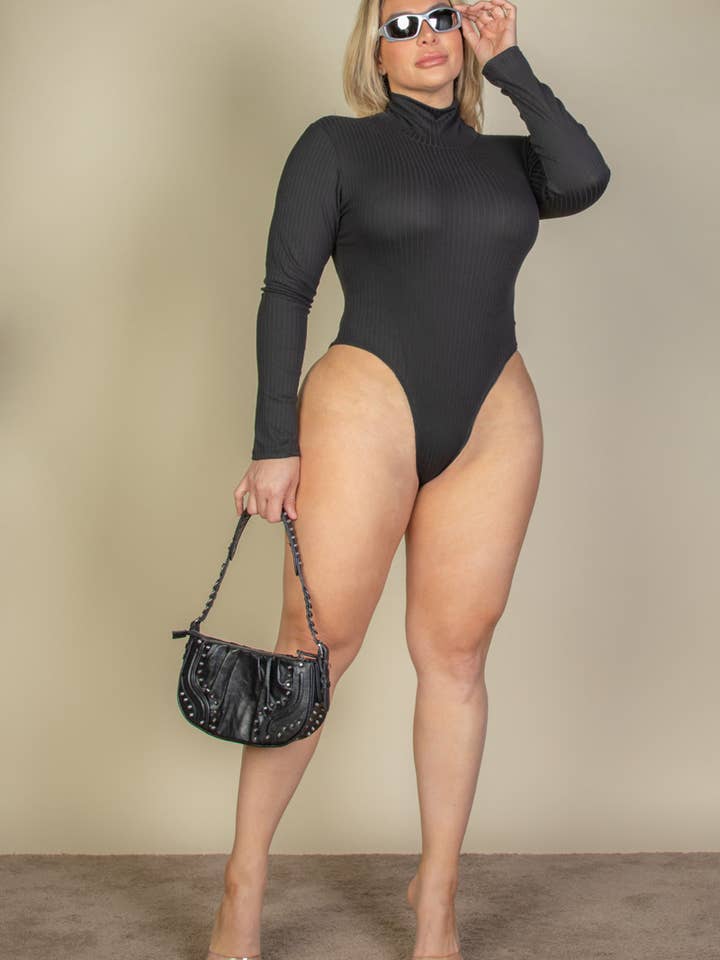 CAPELLA APPAREL - Wholesale Bodysuit - Women's - Plus Size Ribbed Turtle Neck Long Sleeve Bodysuit30