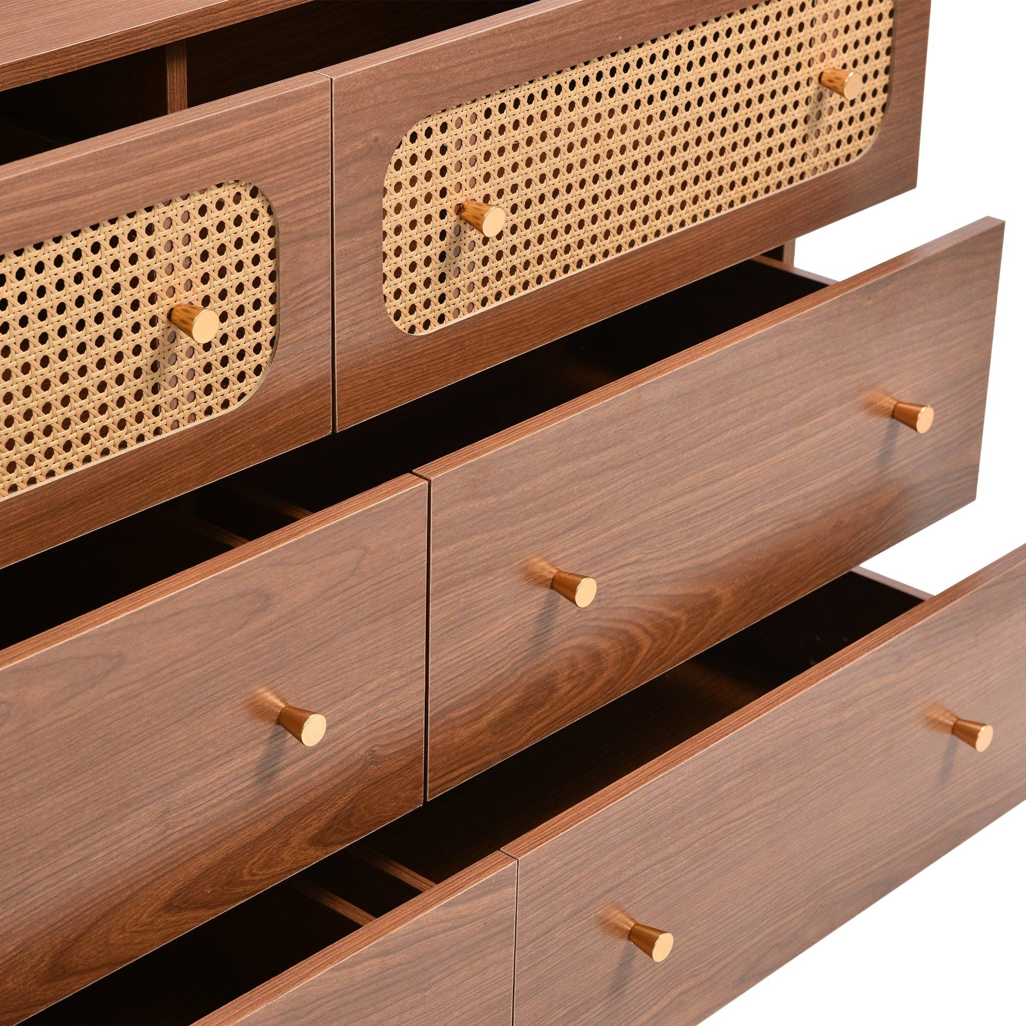 Urban Meuble - Wholesale Cabinet - Vintage sideboard with 6 rattan drawers, golden handles and legs, 120*90*40cm DELMO23