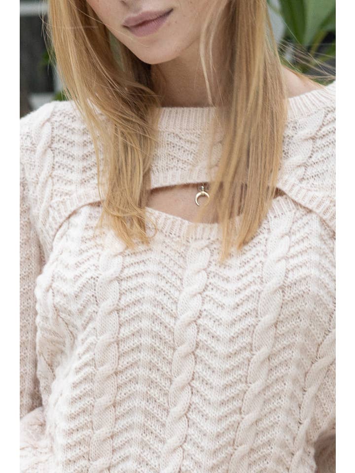 BEIGE Cable Knit Sweater with Front Cut Out Detail for wholesale on Faire