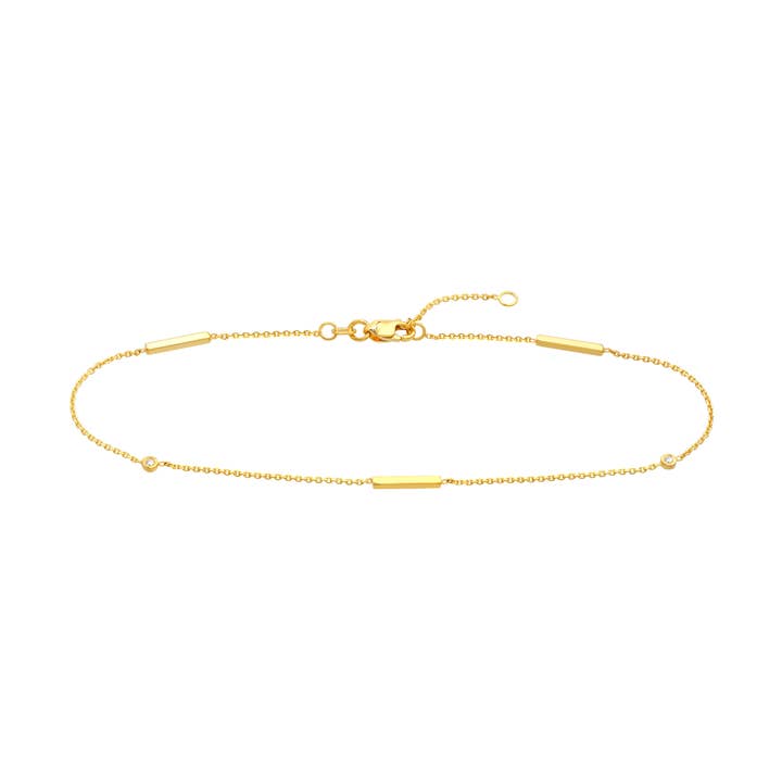 14K Solid Yellow Gold and Natural Diamond Bar Anklet for wholesale by Szul USA LLC