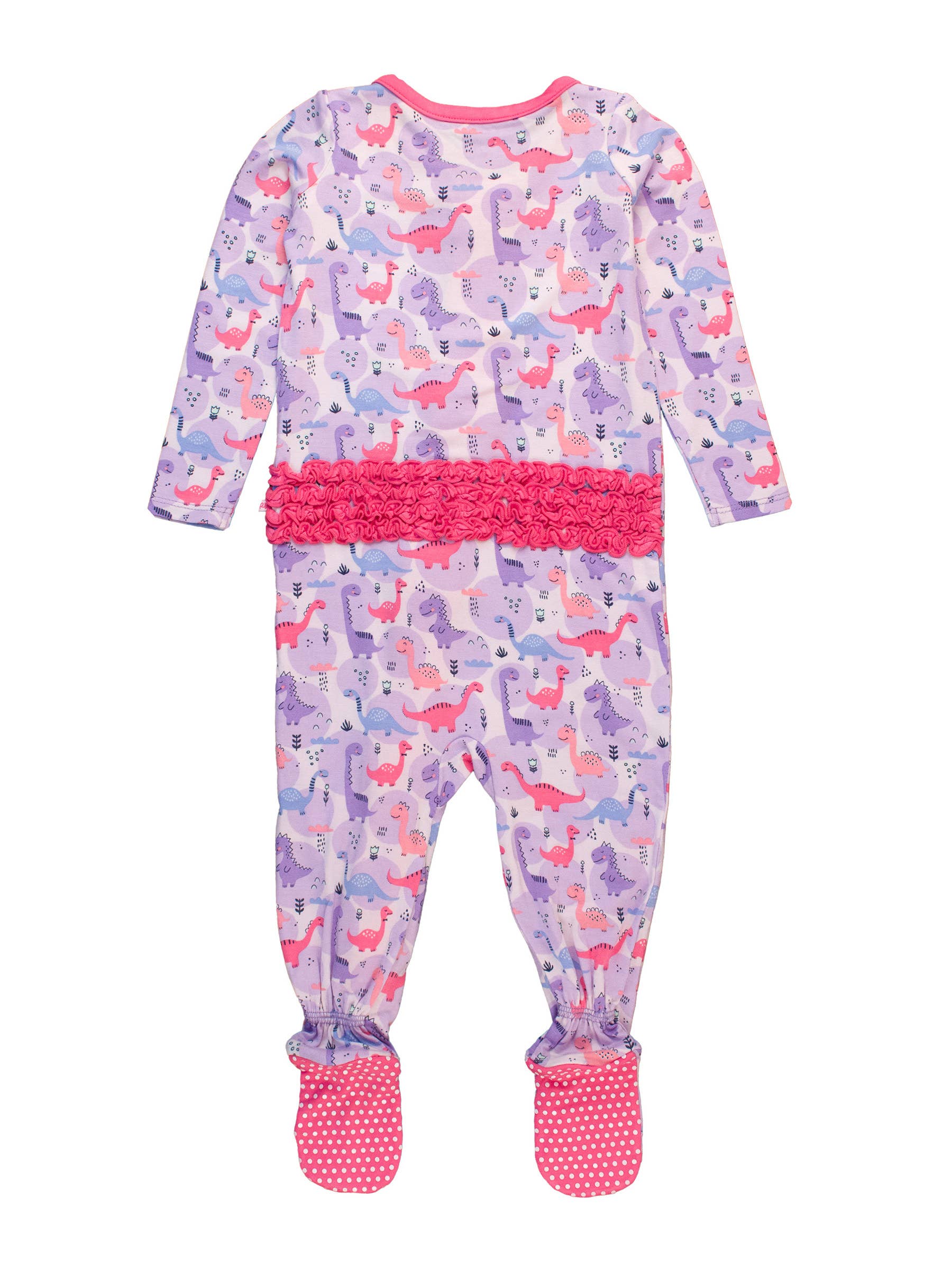 Lila SoftSnooze™ Baby Girls Bambu Viskos Sweetie-Saurus Dinosaurier Fotad Volang Enstycks Pyjamas för wholesale på Faire1