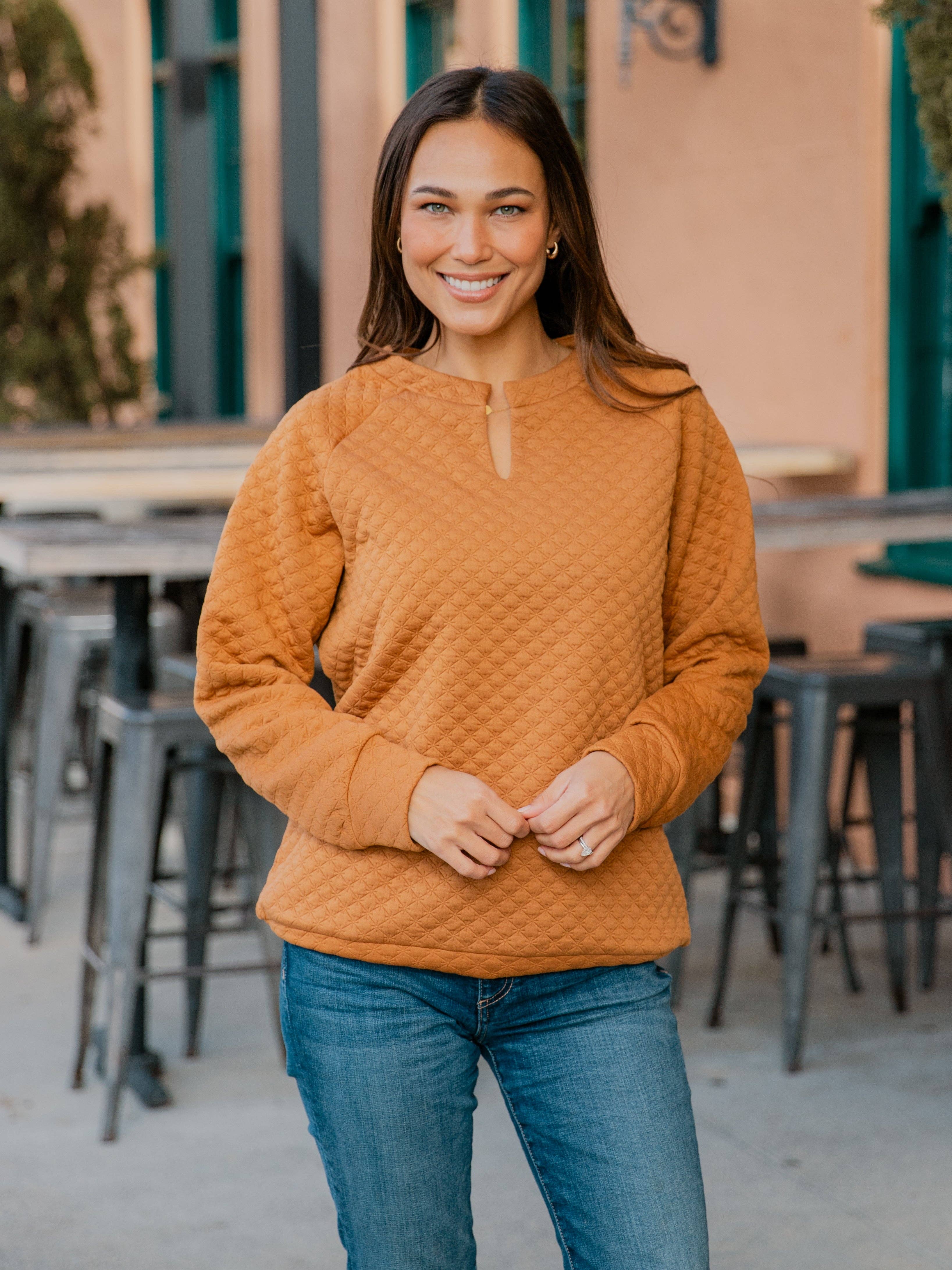 Tickled Teal - Wholesale Sweatshirt - Dames - Gewatteerde trui met gespleten halspatroon3