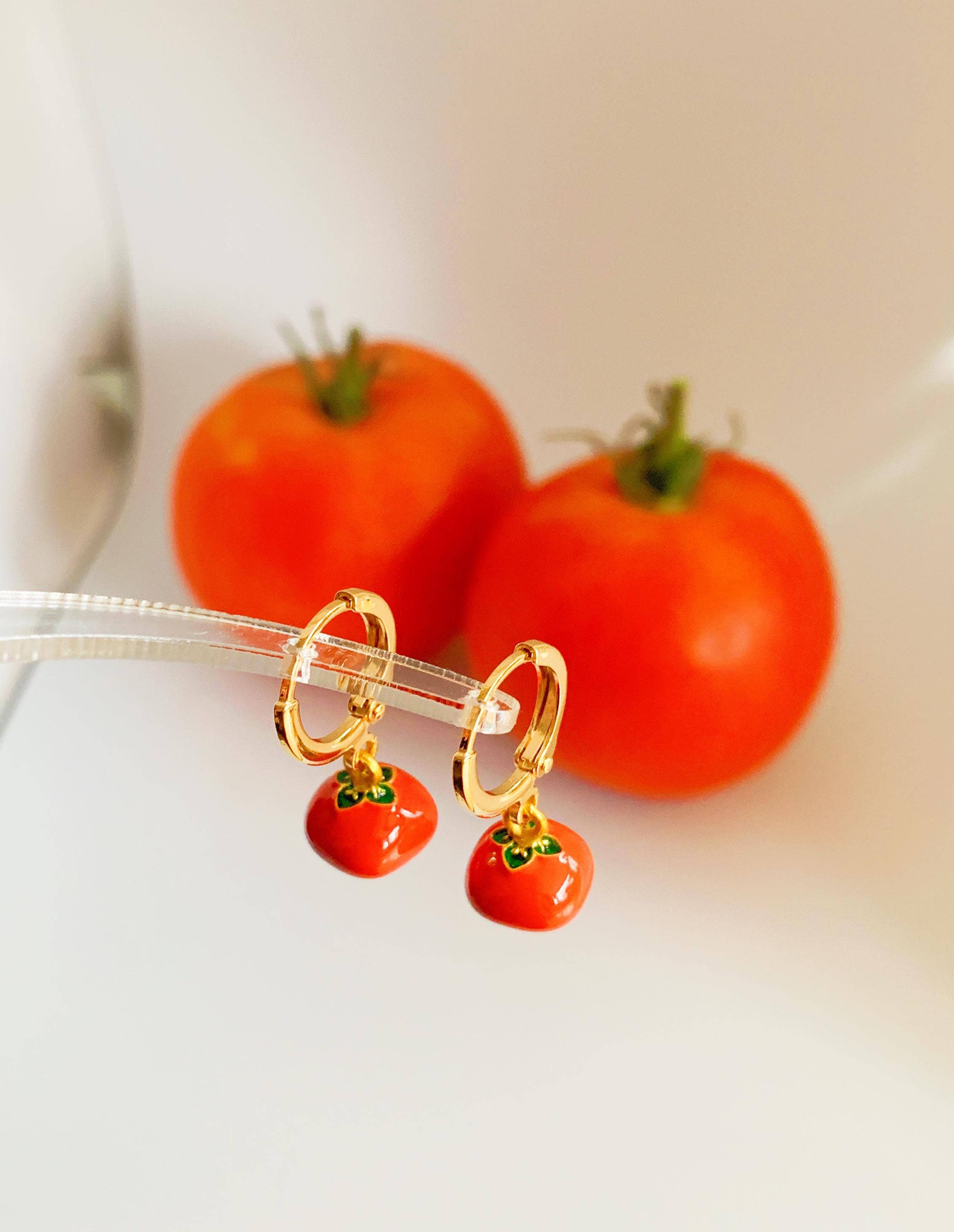 HolyGuacamolly - Wholesale Huggie Earrings - Dainty Tomato Huggie Earrings2