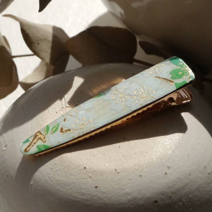 Medium haarclip met Japans papier - Mintkleurig voor wholesale door Dix janvier