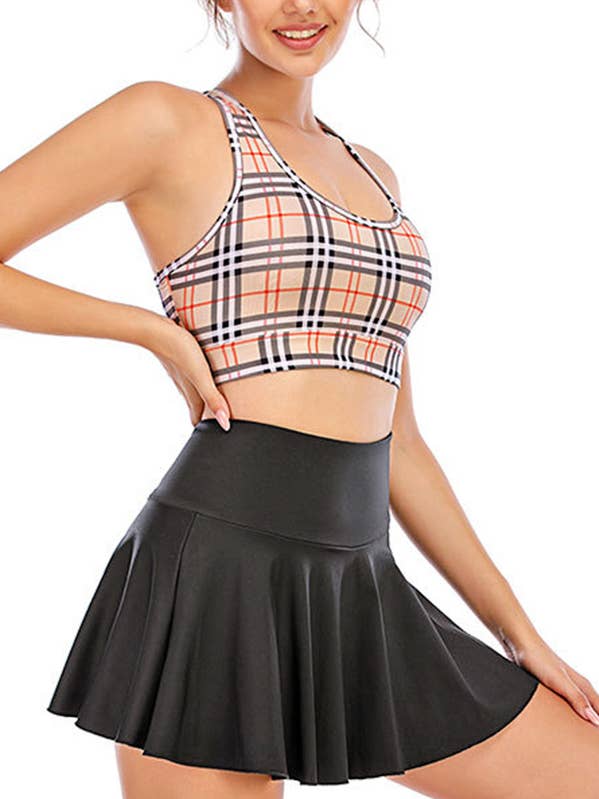 Color 5 - Wholesale Athletic Skirt - Women's - Solid color athletic skorts feature under shorts w/pockets