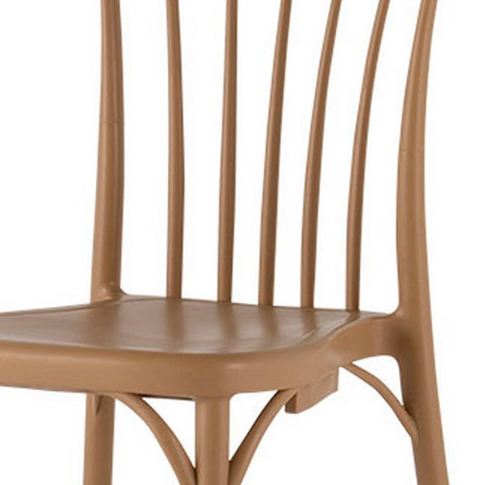 HomeRoots - Wholesale Chair - Set of Two Tan and Natural Heavy Duty Plastic Slat Back Dining Side Chairs5