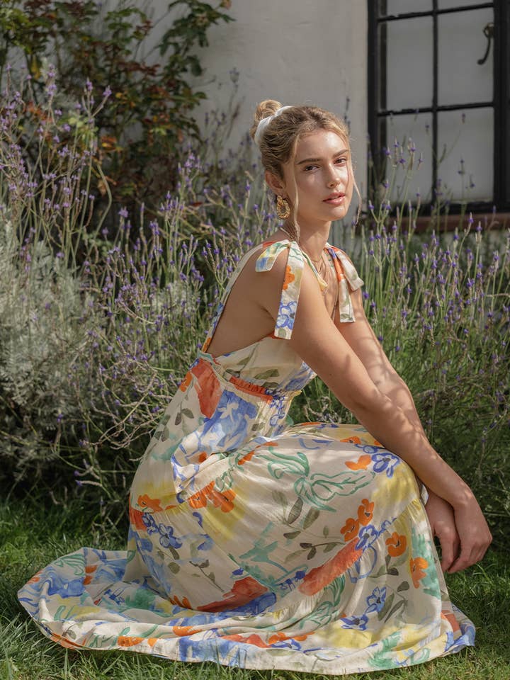 Spaghetti Tie Strap Printed Maxi Dress for wholesale by ILLA ILLA