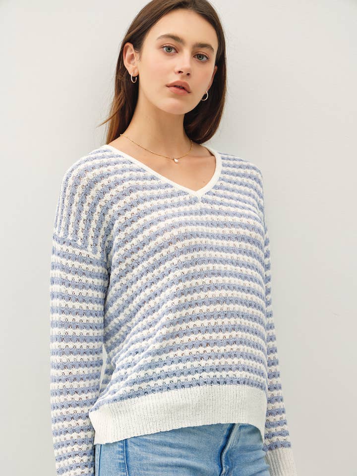 LONG SLEEVE STRIPED CROCHET SWEATER for wholesale by Be Cool