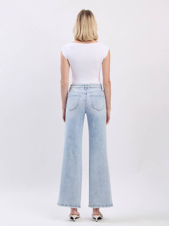 SLICK HIGH RISE DISTRESSED WIDE JEANS LV1862 for wholesale on Faire