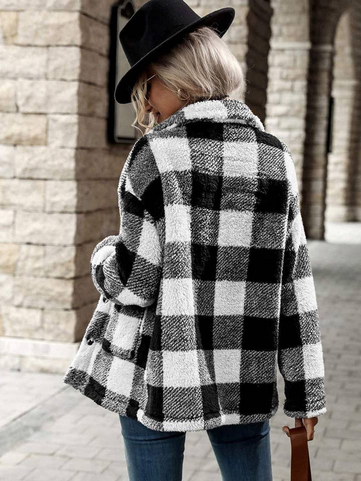 MULTICOLOR pattern dual pocket drop shoulder flannel coat for wholesale on Faire5