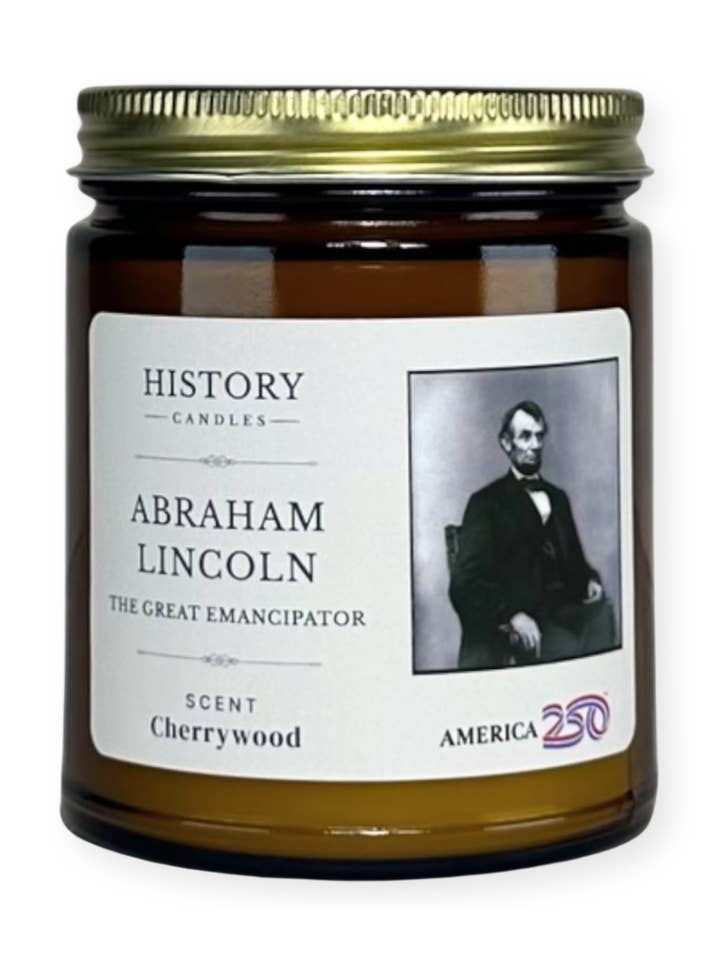 Abraham Lincoln - Cherrywood - America250™ Candle for wholesale by History Candles