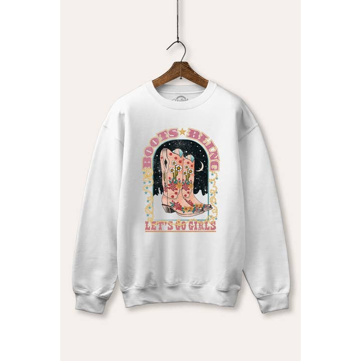 ALLONS-Y LES FILLES SWEAT À CAPUCHE GRAPHIQUE AVEC BOTTES ET PAILLETTES pour la vente par VINTAGE POINT USA