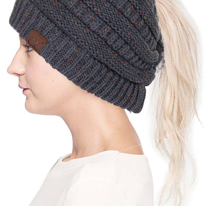 Hana - Wholesale Beanie – Women's - C.C Confetti Ponytail Messy Bun Beanie3