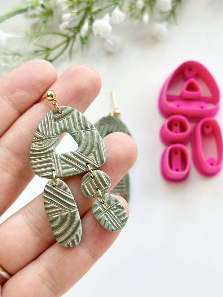 Triangle Organic Quadruple Dangle with Drill Guides Polymer Clay Cutter Set for wholesale by Tera Clay