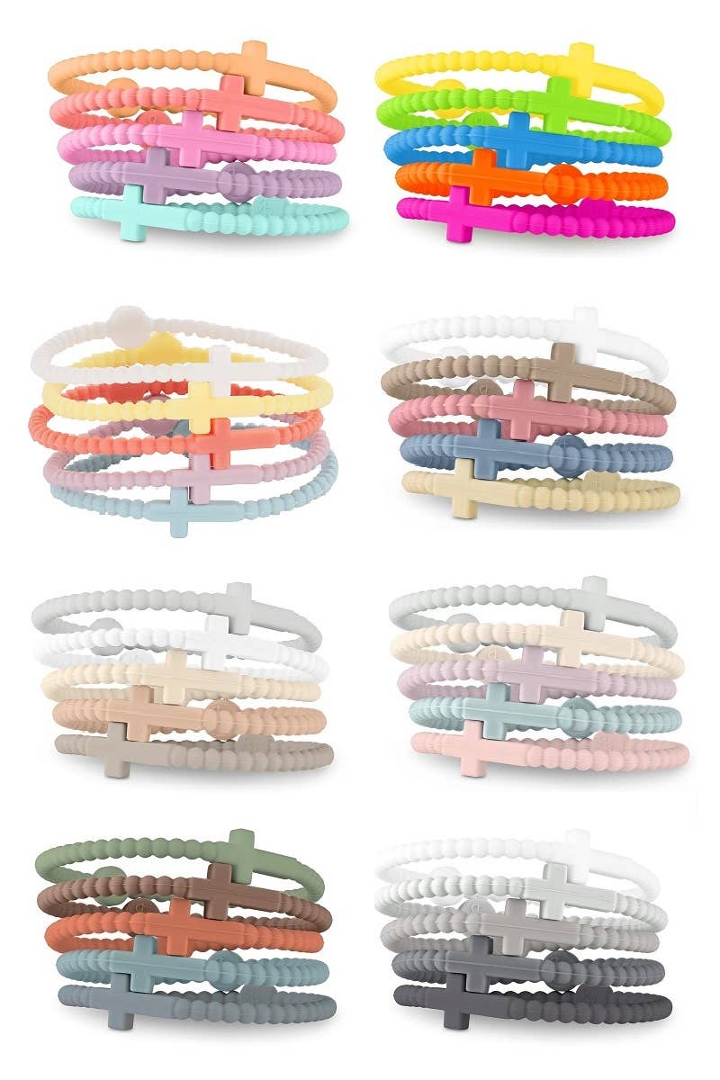 ASSORTED ,,.....5pcs Jesus Cross Silicone Bracelet Pack Of 8 Sets SI-2915 for wholesale on Faire