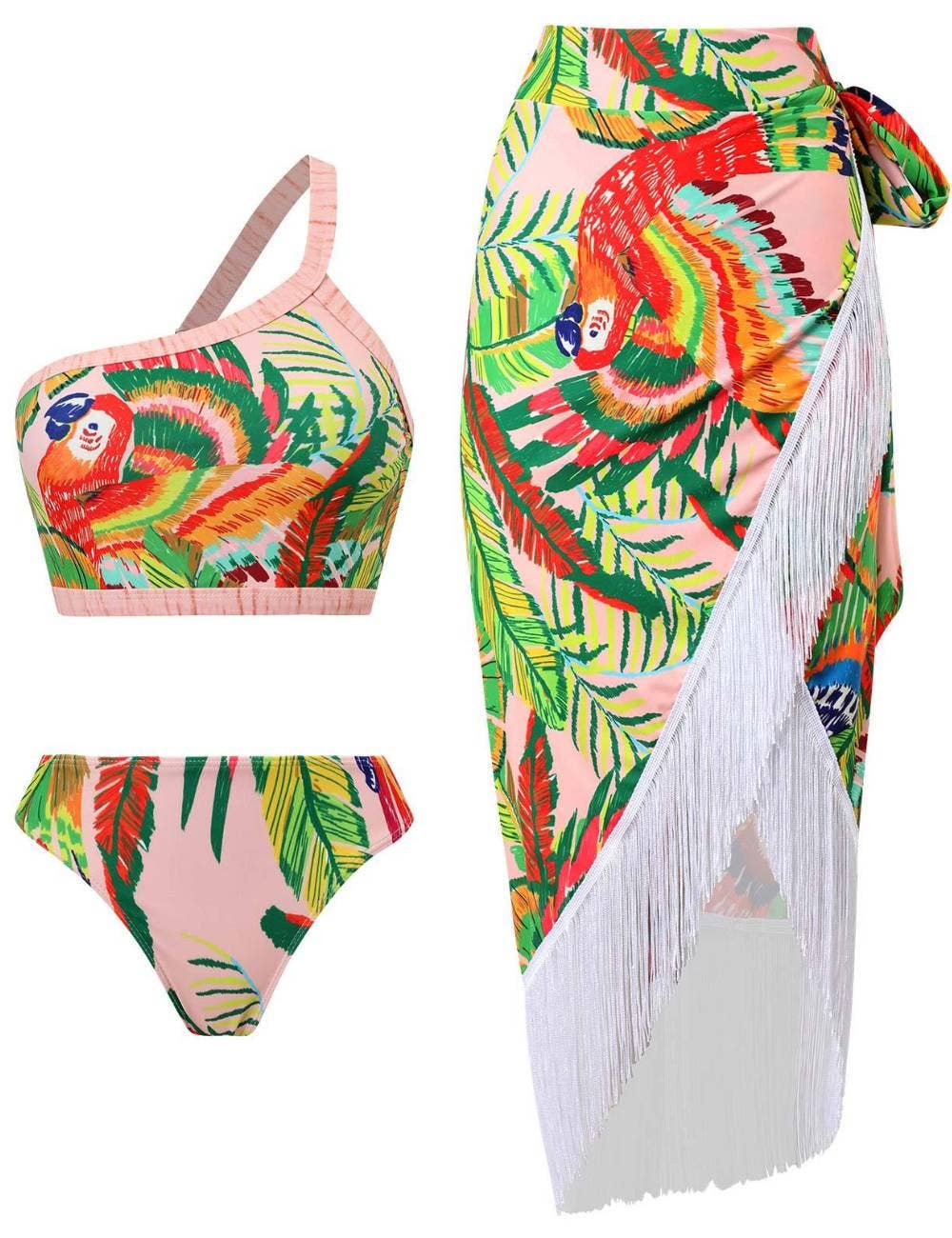 Sweetkama - Wholesale Two Piece Swimsuit - Women's - Ladies Print Tassels One Shulder Bikini Set SKSW401180