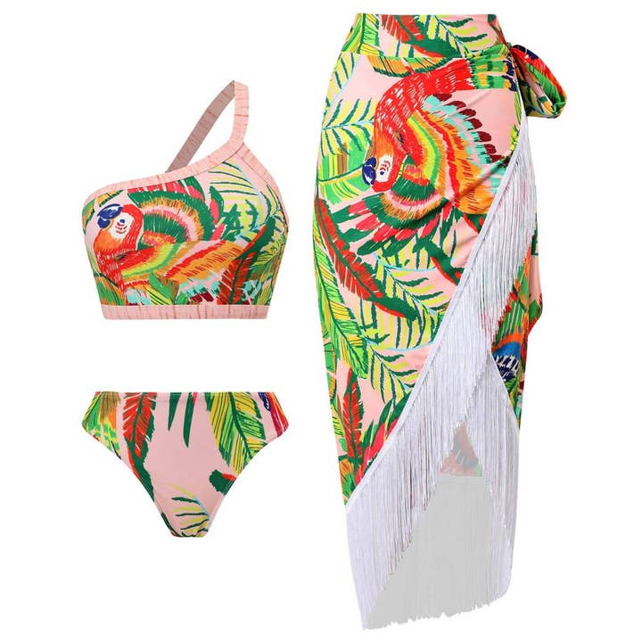 Sweetkama - Wholesale Two Piece Swimsuit - Women's - Ladies Print Tassels One Shulder Bikini Set SKSW40118