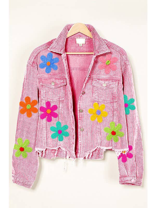Vanilla Monkey - Wholesale Denim Jacket - Women's - Flower Crochet Patches Vintage Washed Jacket