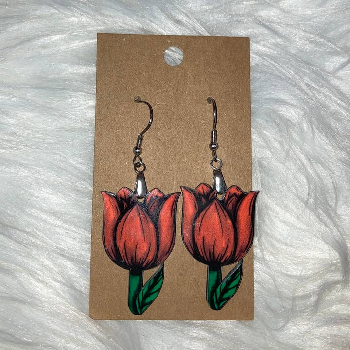 Much Love Treasures - Wholesale Dangle Earrings - Red (T14) Tulip Shape Earrings - 1.5”0