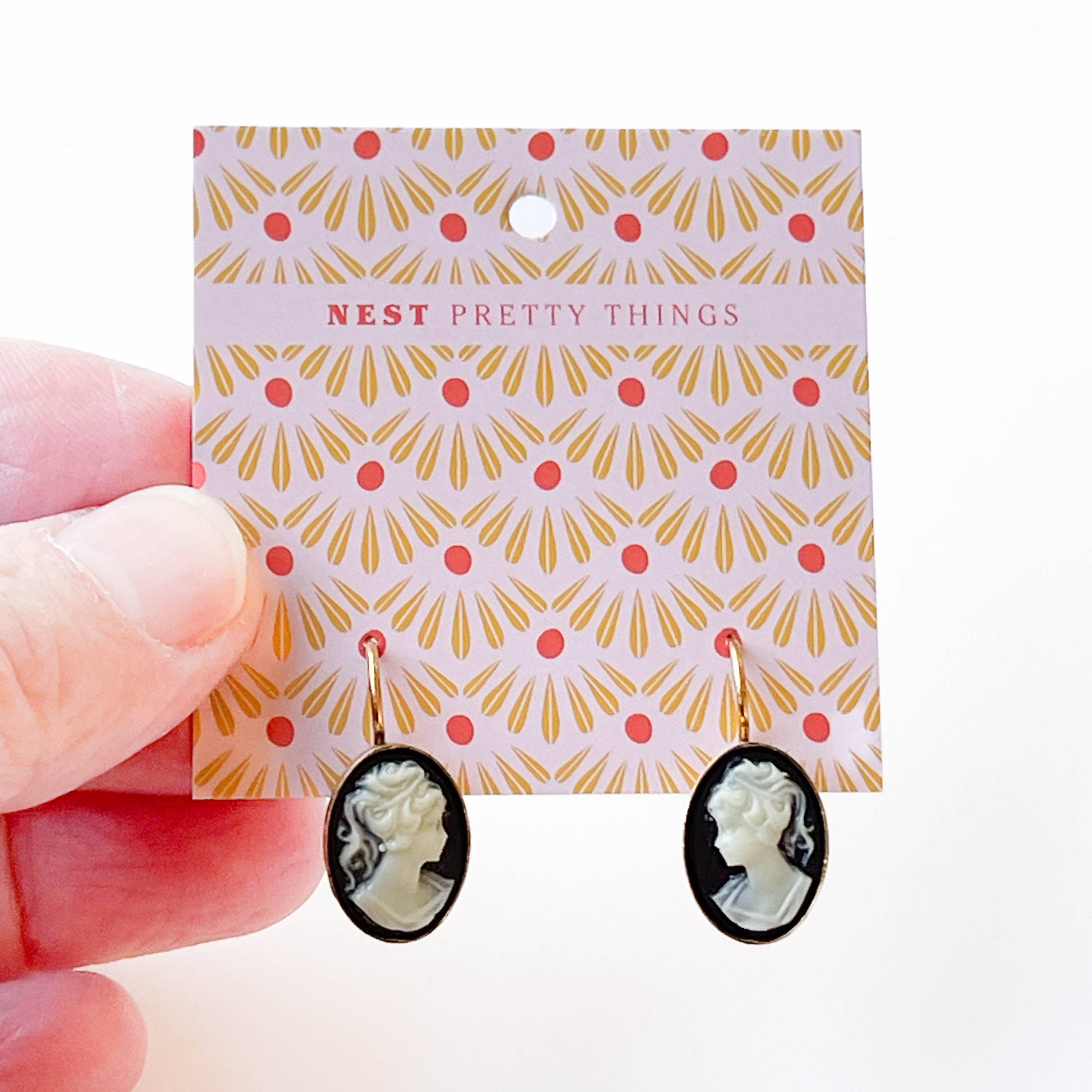 Nest Pretty Things - Wholesale Dangle Earrings - Small Black Cameo Earrings5