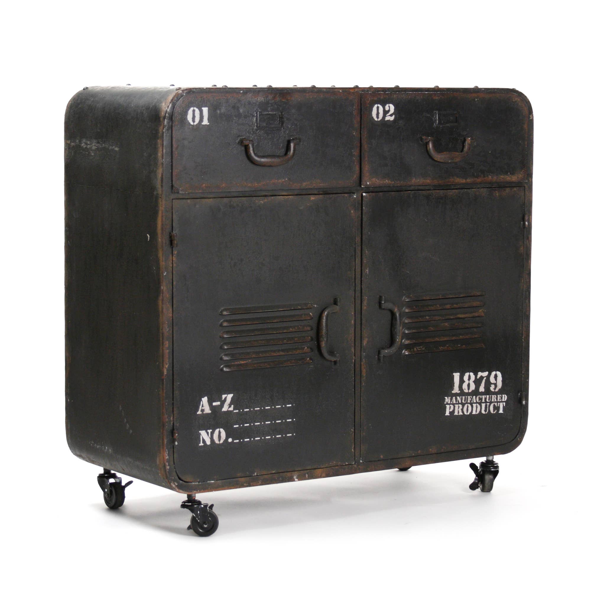 Antik Sort Anton jernskaab med antik sort finish på hjul for engroshandel på Faire0