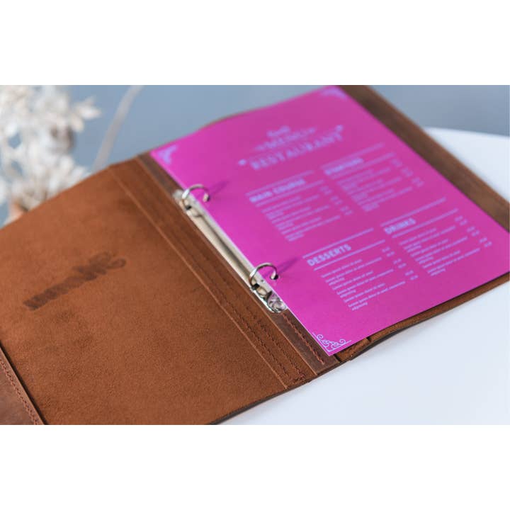 Inko Horeca Accessories - Wholesale Folders - Leather Menu Folder with Ring Binder Mechanism for a5 sheets
