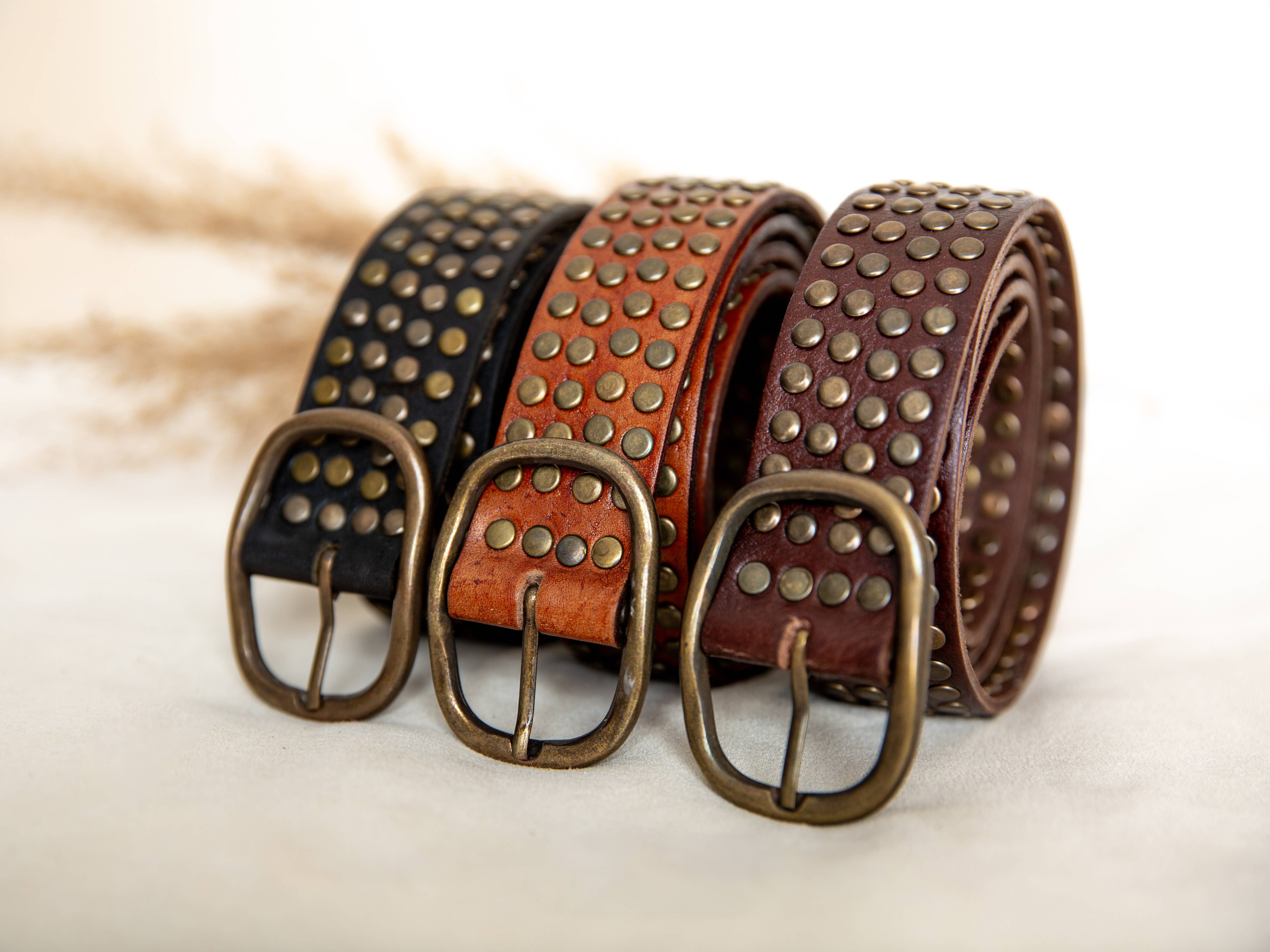 Lula Natura - Wholesale Belt - Women's - DARK BROWN LEATHER BELT WITH STUDS3