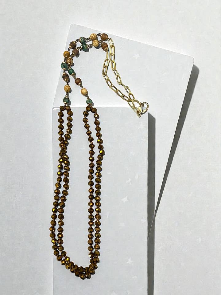 Usa-me em qualquer lugar 34” jaspe fantasia & cobre escuro com nós à mão por atacado de Ava Capri