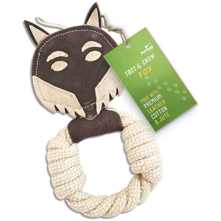 PetYupp - Wholesale Pet Rope Toy - Dog - Cotton & Jute Toss-Tug Dog Toy with Genuine Leather - Fox
