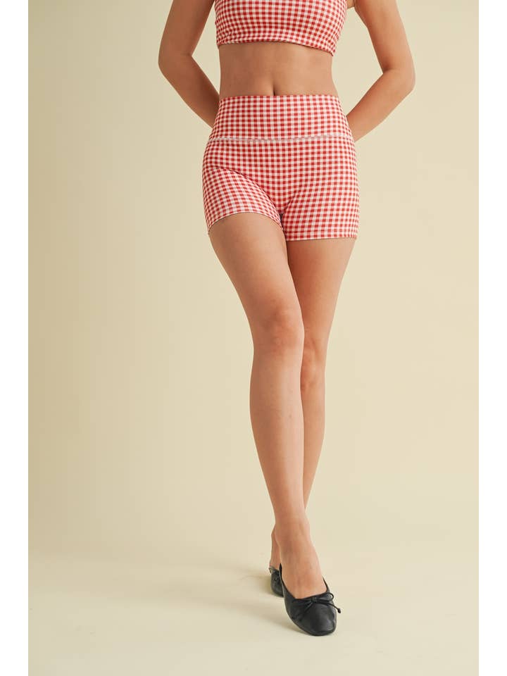 KIMBERLY C - Wholesale Athletic Shorts - Women's - Gingham Print Mid-Rise Mini Shorts43