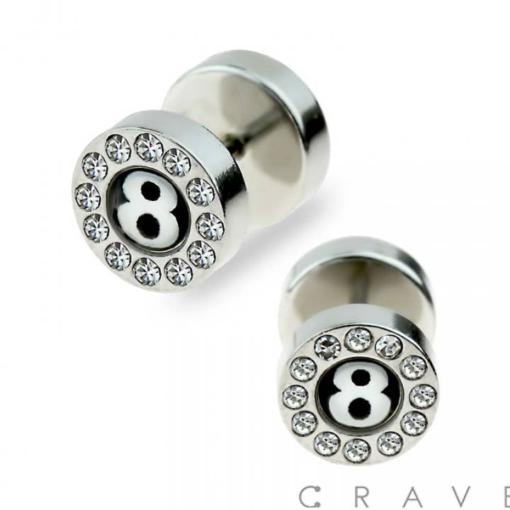 316L SURGICAL STEEL "CRAZY 8" FAKE PLUG W/ GEM RIM for wholesale by CRAVE