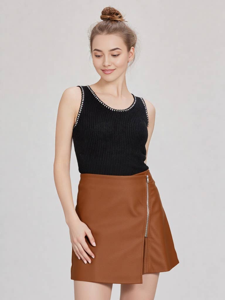 VERY J - Wholesale Skirt - Women's - VS50930-Textured Faux Leather Holiday Mini Skirt1