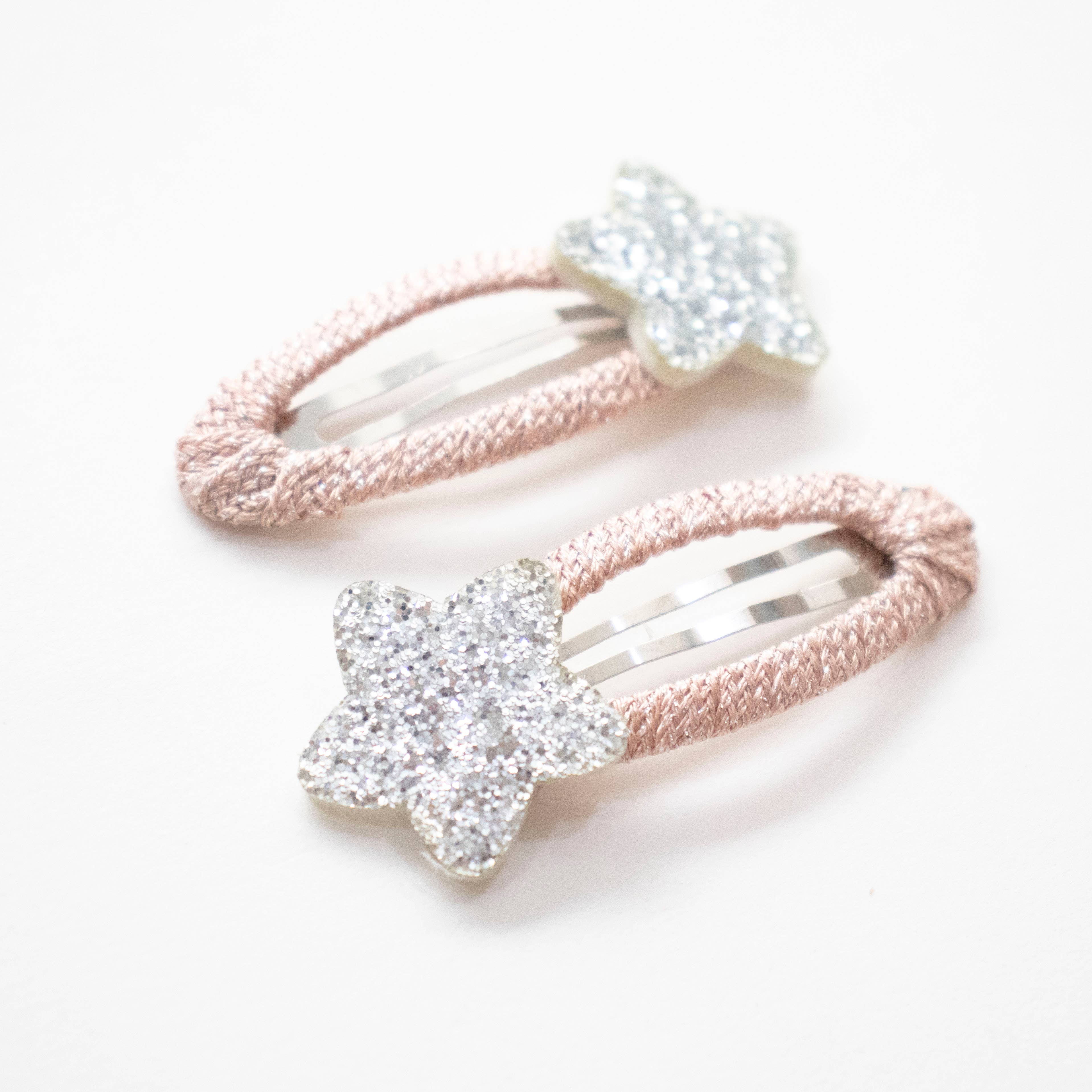 Yuko B – wholesale Barrette – kids – Children's Glitter Barrettes - Blue Stars - Paris Collection5