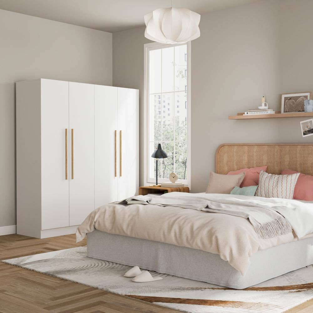 ShipItFurniture - Wholesale Bedroom Furniture - 1-Piece White Wood Armoires, Hanging Rod, Storage Shelves (70.9 In. H X 63 In. W X 19.7 In. D) Bedroom Set with 4-Door0