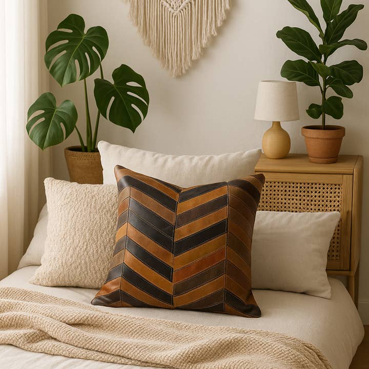 MLC - Wholesale Chair cushion - Chevron Patch Leather Cushion | 100% Genuine Leather | 45x45cm3